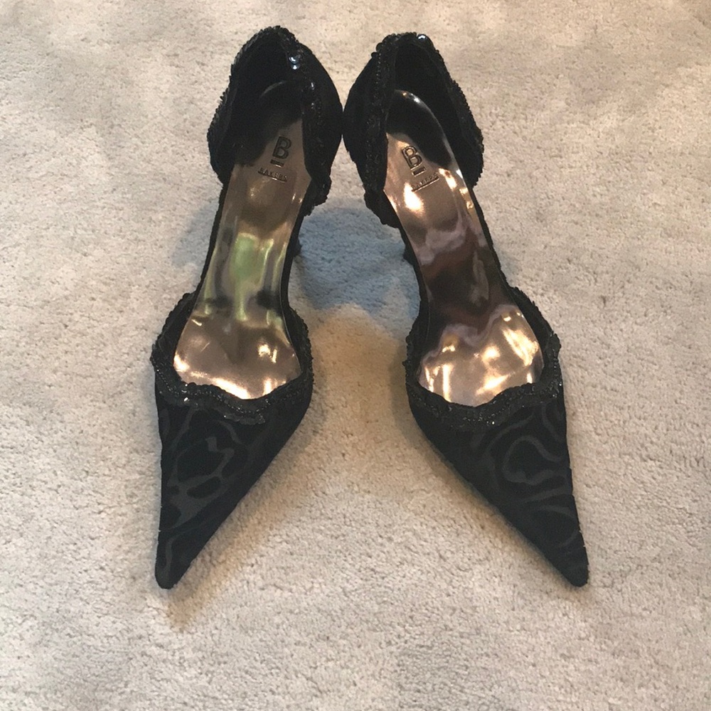 Bakers black- velvet swirl sequins heels